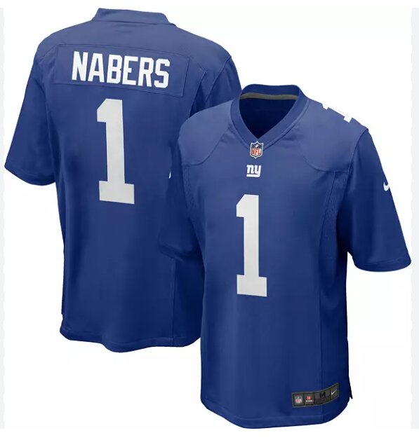 Men New York Giants #1 Malik Nabers Royal Blue 2024 Nike NFL Game Jersey